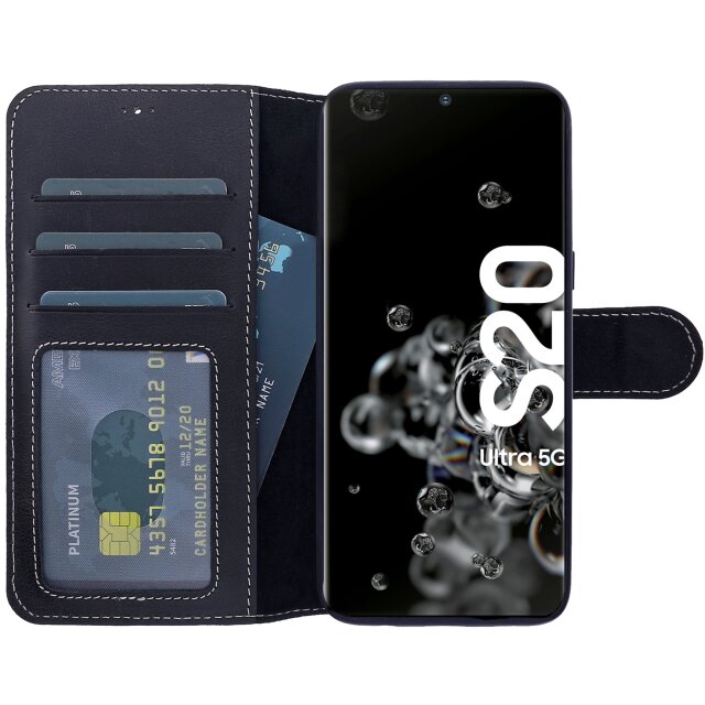 FREDO Lederhülle kompatibel mit Samsung Galaxy S20 Ultra Abnehmbare 2 in 1 Handyhülle inkl Kartenfächer für Samsung S20 Ultra Handytasche mit Magnet Hand Made Grau 