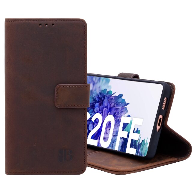 Leder Book Case f&uuml;r Samsung Galaxy S20 FE mit 360&deg; Schutz, Kartenf&auml;cher und Kickstand